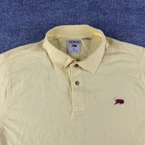 Perlis Polo Shirt Men L Yellow Short Sleeve Button Up Crawfish Logo Cotton Prep